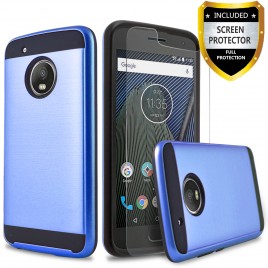 Motorola Moto G5 Plus Case, 2-Piece Style Hybrid Shockproof Hard Case Cover with [Premium Screen Protector] Hybird Shockproof And Circlemalls Stylus Pen (Blue)